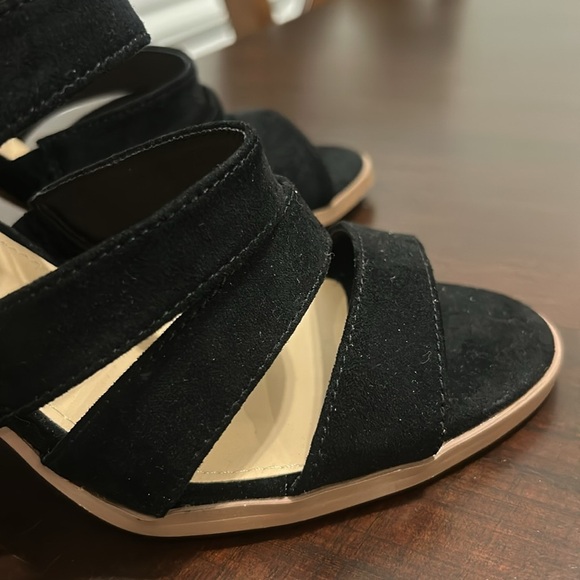 Just Fab Microfibre Strappy Open Toe Chunky Wooden Heels Sandals Black Size 8 - Picture 13 of 14